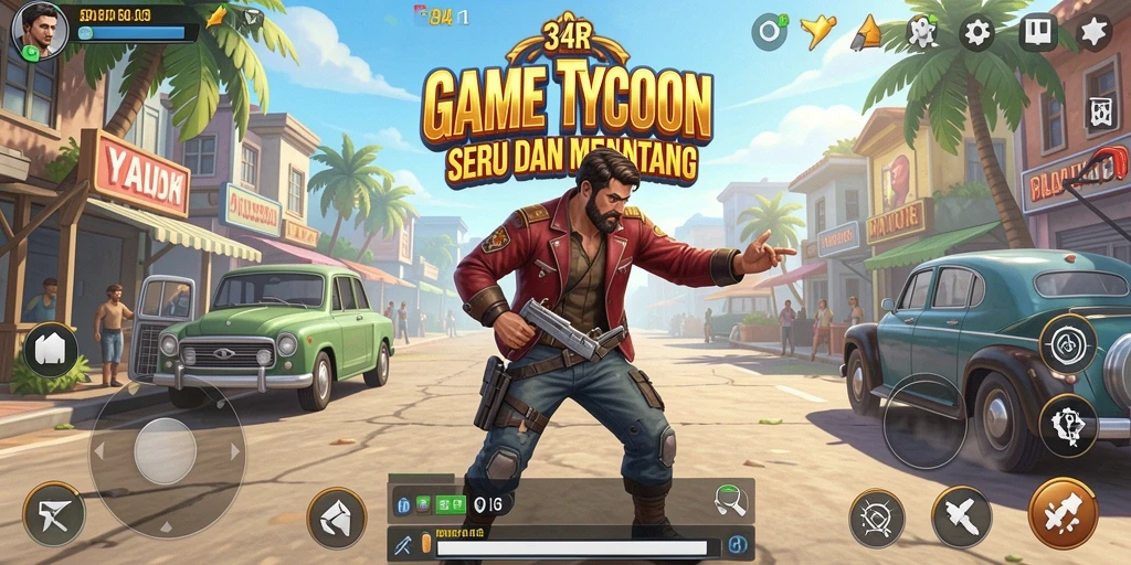 Tampilan gameplay seru di 34R dengan berbagai skenario bisnis.
