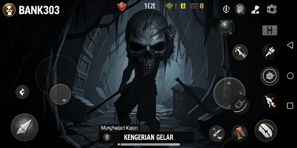 Screenshot gameplay BANK303 menampilkan suasana mencekam yang menggugah adrenalin.