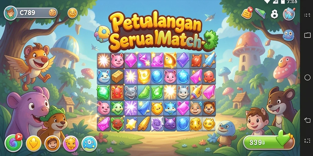 Tampilan seru gameplay C789 dalam genre Match-3.