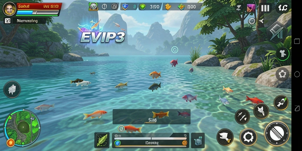 Screenshot EVIP3 menampilkan aksi memancing yang mendebarkan.