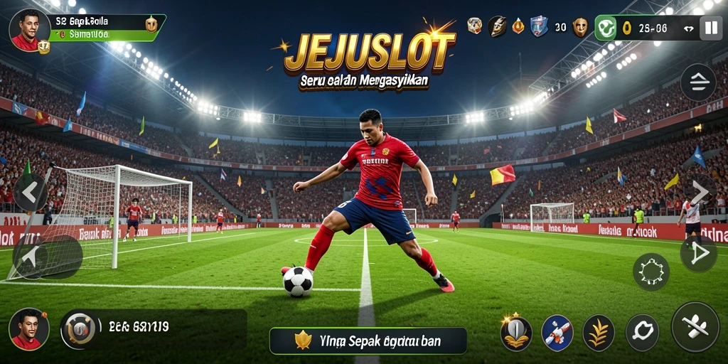 Screenshot gameplay JEJUSLOT saat pertandingan sepak bola berlangsung.