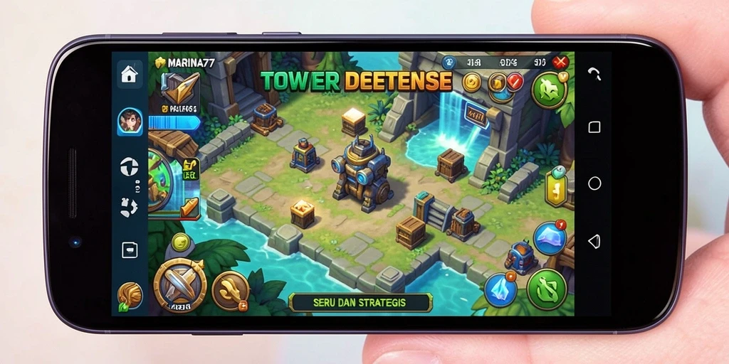 Menampilkan gameplay seru dari MARINA77 dalam genre Tower Defense.