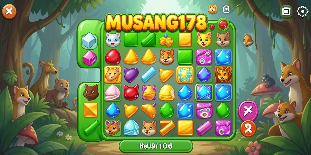 Tampilan gameplay seru dari MUSANG178 dengan banyak level Match-3.