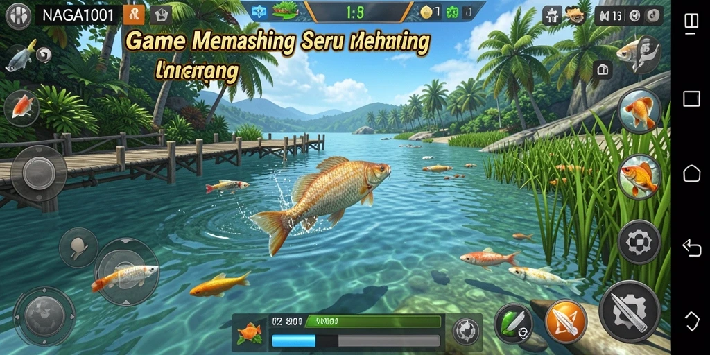 Tampilan gameplay NAGA1001 dengan berbagai lokasi memancing.