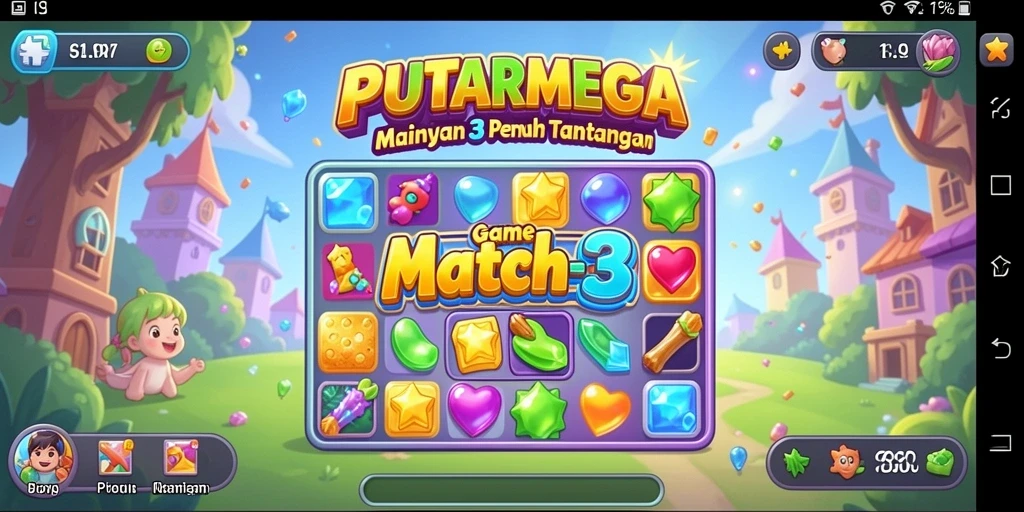 Screenshot gameplay PUTARMEGA yang menampilkan aksi Match-3 seru.