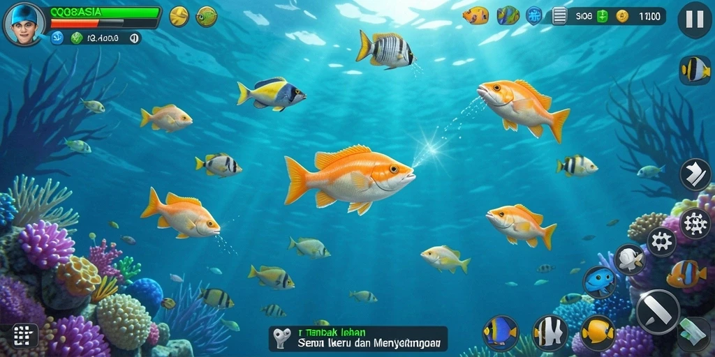 Tampilan dinamis gameplay Tembak Ikan di QQ88ASIA.