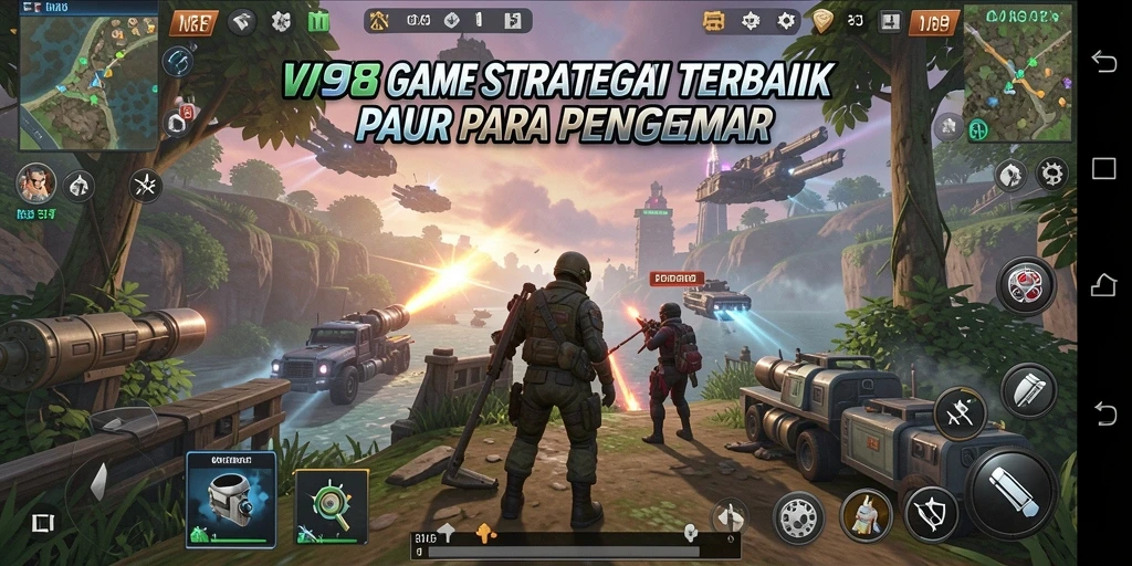 Tampilan gameplay V98 yang menegangkan saat merencanakan strategi perang.